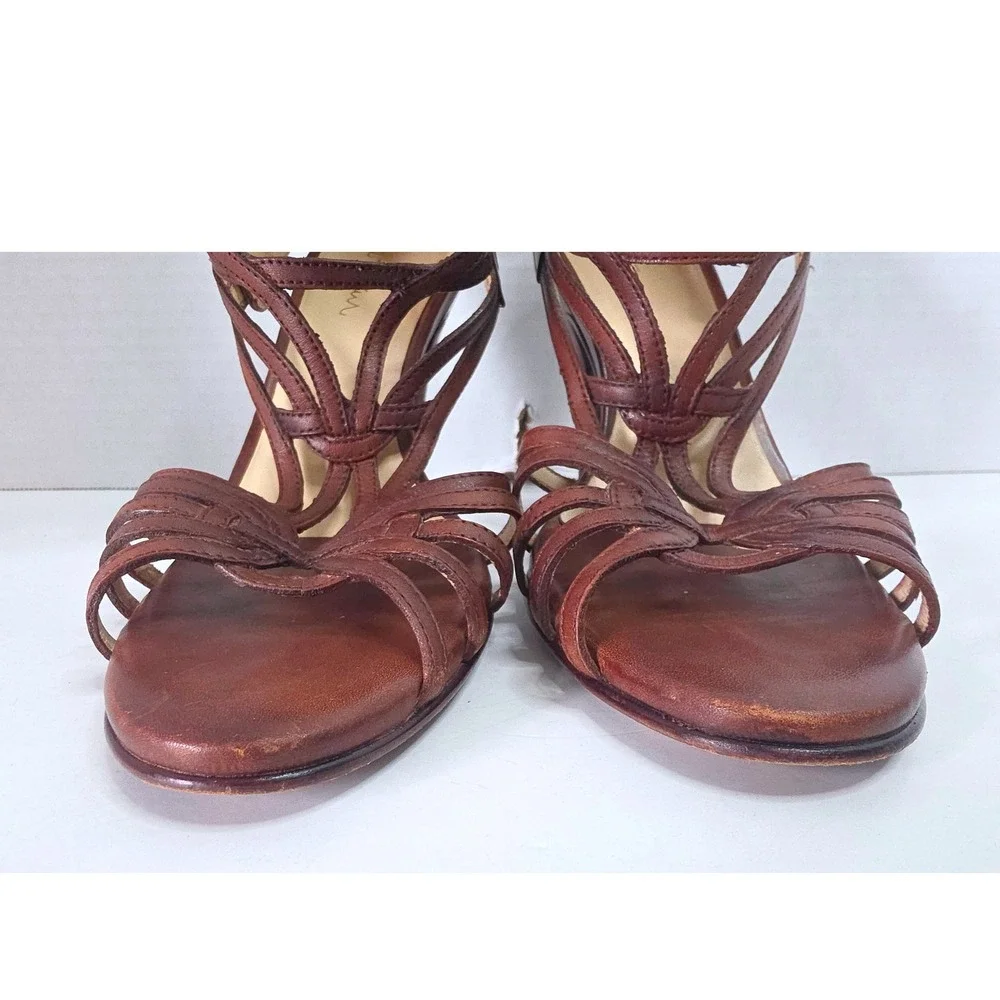 Cole Haan Verona N1ke Air T-strap Caged Heels 7.5 Brown Leather Wood Heel Buckle